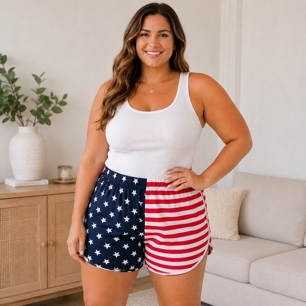 Bobbie Brooks Plus Size 2X American Flag Shorts Stars Stripes Patriotic